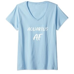 Port & Company Aquarius AF Baby Blue V-Neck Short Sleeve T-shirt Size Women Smal